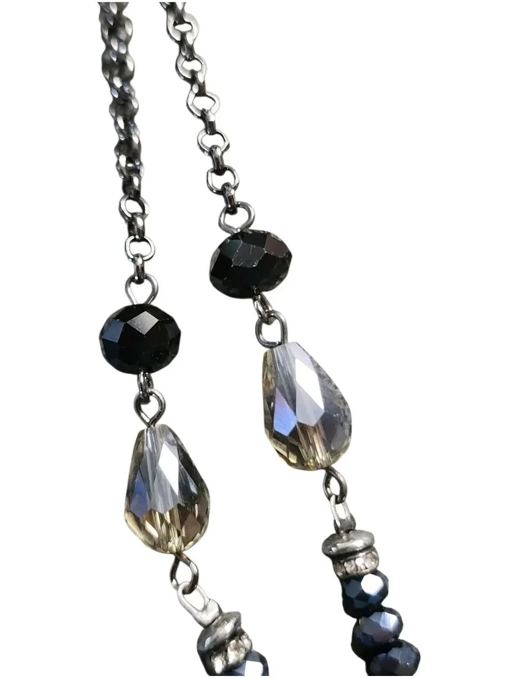 Silvertone Gunmetal Beaded Multi Strand Layered Necklace